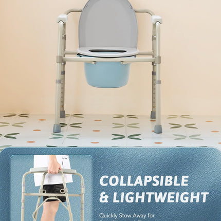 CO-Z Commode Chair for Seniors 135kg Foldable Commode Chair with Armrest Hygienic Commode Chair Toilet Aid WC Chair Height Adjustable Chair for Toilet with Removable Bucket
