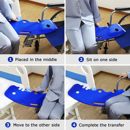 LOSCHEN Transfer Board, Patient Pusher for Transferring Patients or Disabled Persons from Wheelchair to Bed, Toilet, Bathtub, Car Pusher with One Handle, Notches (Blue)