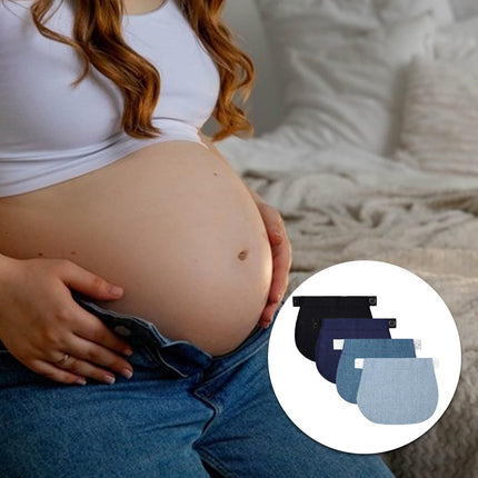 4 pieces trouser extenders for pregnancy, trouser extenders, trouser extenders for pregnant women, trouser waistband extenders come with 1 black trouser button extender (black, blue, light blue, dark blue).
