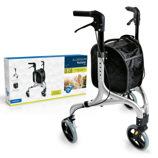 Weinberger aluminum rollator with 3 wheels, foldable, with removable bag, slim, lightweight and maneuverable, stable, only 4.2 kg, color: silver, model: 02217