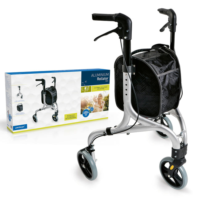 Weinberger aluminum rollator with 3 wheels, foldable, with removable bag, slim, lightweight and maneuverable, stable, only 4.2 kg, color: silver, model: 02217
