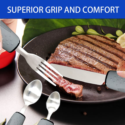 Yuflen 4 Piece Easy Grip Cutlery Set Cutlery with Thick Handle Disabled Eating Aid Cutlery Non-Slip Handles for Disabled Arthritis Parkinsons Elderly People or People with Tremors