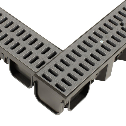 ScarMaxx - 8m drainage channel - floor channel - rainwater drain - A15 installation height 115 mm - complete set - for corner and cross connection - slotted grating classic grey - 13x800x11.5cm