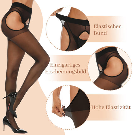 Yilanmy Women's Black Open Crotch Tights 15 Denier Open Stockings (Black, S/M)
