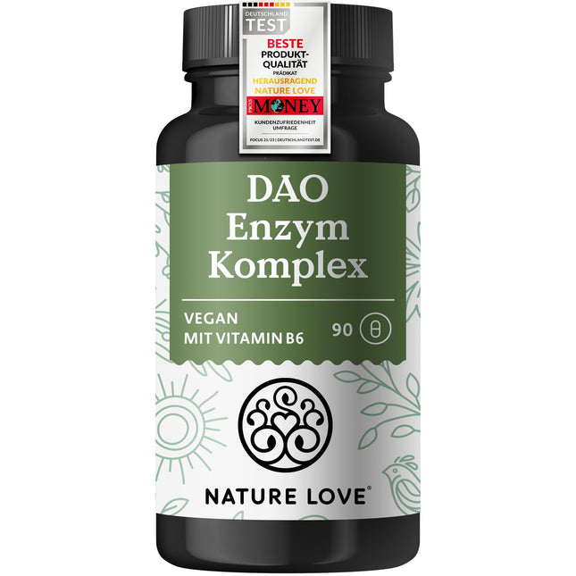 NATURE LOVE® DAO Enzyme Complex – with vitamin B6 for normal energy metabolism* – high dosage – from pea sprout powder, vegan, laboratory-tested