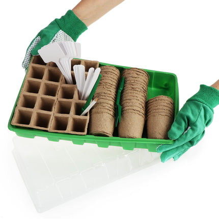 com-four® 68-piece plant growing kit - indoor greenhouse for growing plants - indoor and outdoor growing kit - planter with seedling pots and accessories (68-piece - growing kit green/white)