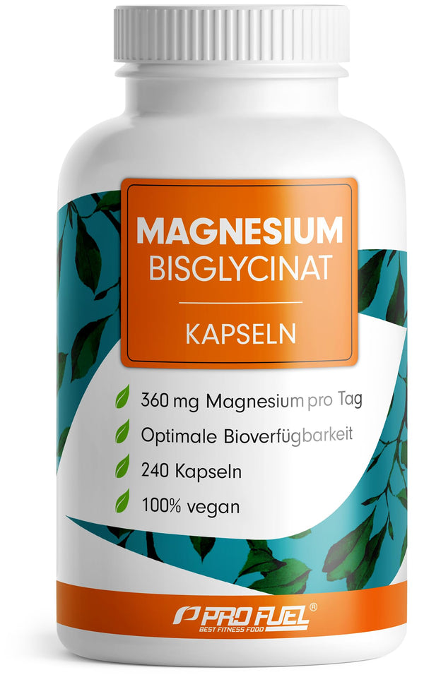 Magnesium Bisglycinate Capsules 240x - optimally high dosage &amp; bioavailable - 360 mg magnesium per day - laboratory-tested with certificate - 100% vegan - 80-day supply