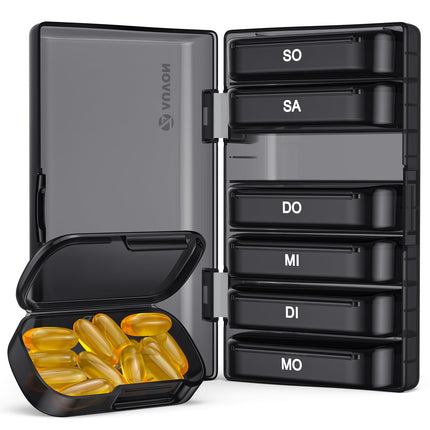 AUVON 7-day pill box, 7-day pill box with large separate compartments, easy-to-open portable medicine box for vitamins, fish oil, medications, dietary supplements, etc.