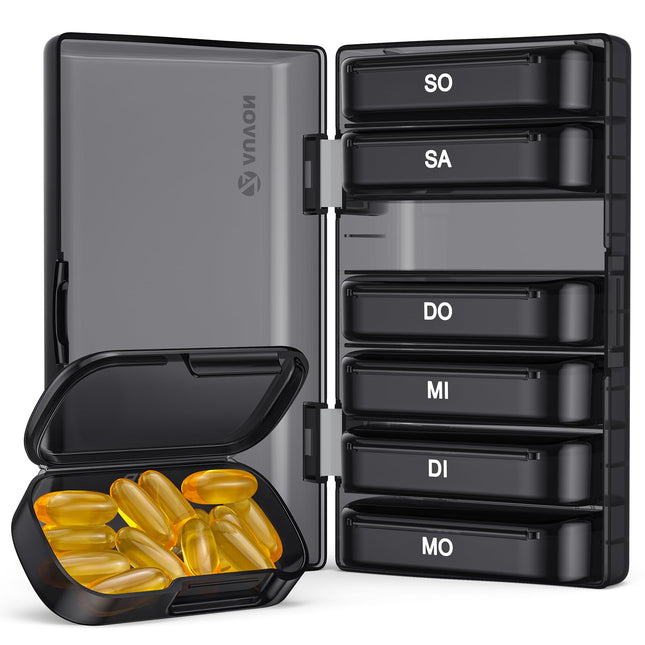 AUVON 7-day pill box, 7-day pill box with large separate compartments, easy-to-open portable medicine box for vitamins, fish oil, medications, dietary supplements, etc.