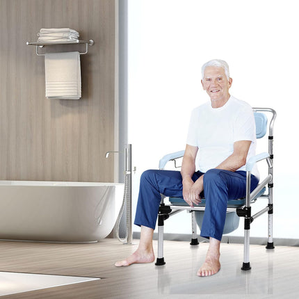 ISOISL Commode Chair, Commode Chair for Seniors, Height Adjustable 42-54 cm, with Padded Seat and Toilet Bucket, Load Capacity up to 160 kg, for Seniors and Pregnant Women