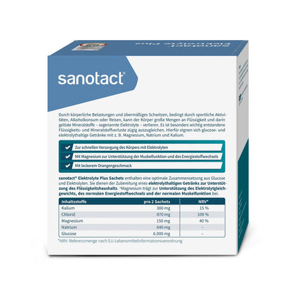 sanotact Electrolytes Plus (20 sachets) • Electrolyte powder for fluid balance • Potassium &amp; magnesium for electrolyte balance • 100% vegan • Recovery drink • Orange flavor
