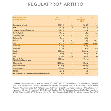Dr. Niedermaier Regulatpro® Arthro I for joints, bones, connective tissue &amp; fascia* I increased performance I contains vitamins B, C, D3, collagen, hyaluronic acid, MSM, glucosamine I 2 x 350ml