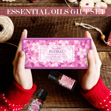 SALKING Essential Oils Set, Aromatherapy Fragrance Oil Gift Set, 100% Pure Fragrance Oils for Diffusers, Fragrance Lamps, Humidifiers, Massage, 6 x 10 ml (Lavender, Rose, Cherry Blossom, Jasmine, Gardenia, Chamomile)