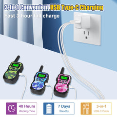 Walkie Talkie Kids Rechargeable, Walkie Talkies for 3-12 Year Old Children with 8 Channels, LED Flashlight, VOX Function for Camping, Hiking, Adventure, Set of 3
