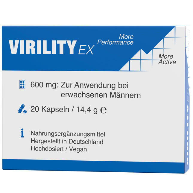 Virility EX - 600mg Active Formula for use in adult men, 20 vegan capsules – High dosage &amp; premium quality