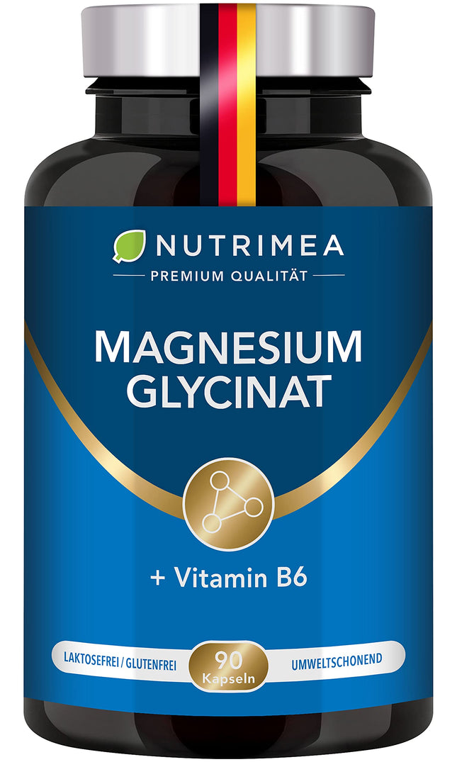 Magnesium Glycinate + Vitamin B6 | Optimal Bioavailability | 1.5 Month Supply | 90 Capsules High Dose Magnesium Citrate + Bisglycinate NO Additives Relaxation Sleep Muscles Nerves Anti Stress