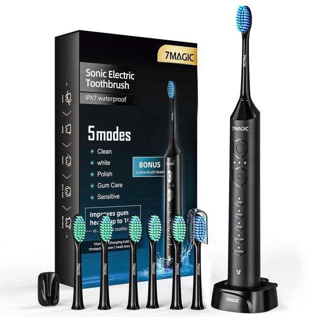 Electric Toothbrush, Sonic Toothbrush, Quiet Electric Toothbrush with 3 Intensities and 5 Modes, 40,000 VPM, IPX7, Toothbrush with 90-Day Battery Life and Timer, Ritter Black