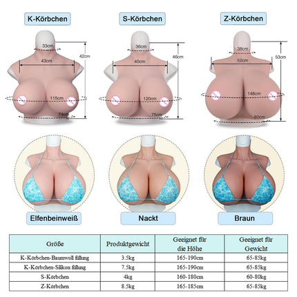 MOTLEYBEAN Silicone Breast Forms S Cup Z Cup Super Huge Cotton Breast Plate with Airbag Filling for Crossdresser Transgender Drag Queen Cosplay (Nude, K-Cup Cotton Filling)