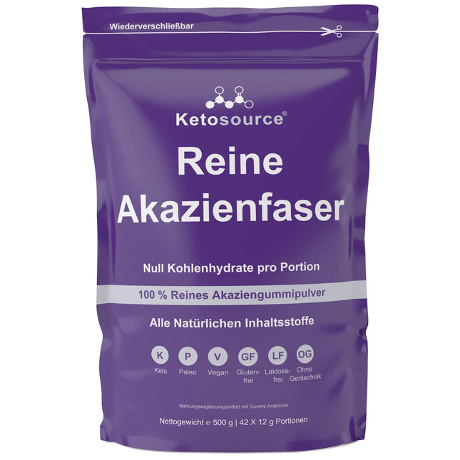 Pure Acacia Fiber Powder | 0g Carbohydrates Zero Calories | Supports Fasting and Ketogenic Diets | Prebiotic Supplement with Soluble Fiber | No Additives | 500g Pouch Ketosource