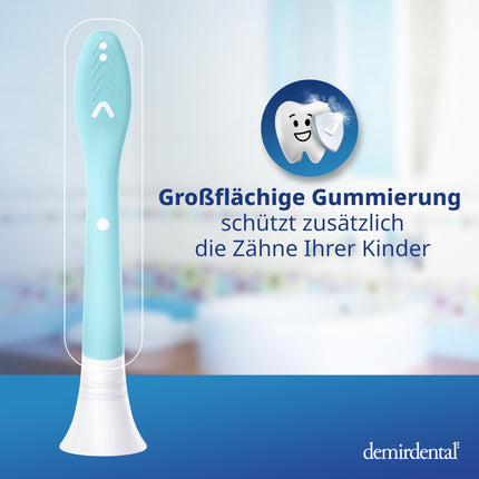 demirdental replacement brushes for kids, suitable for Philips Sonicare replacement brushes Kids, children's sonic toothbrushes, children's replacement brushes from 7 years, corresponds to HX6044, turquoise, set of 8