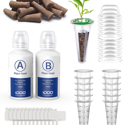 iDOO Replacement Hydroponic Growing Accessories, 12 Grow Sponges, 12 Basket Sets, 12 Label Cards, 12 Domes and A &amp; B Solid Nutrient for Hydroponic Growing System