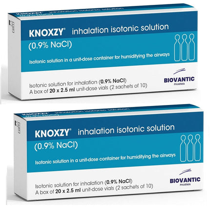 KNOXZY Sterile Isotonic Saline Solution 0.9% – Sodium Chloride NaCl – Inhalation Saline Solution for Airway Humidification – 20 x 2.5 ml Unit-Dose Vials (2-Pack)