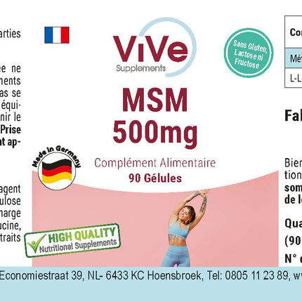 MSM 500 mg - 90 Capsules - Organic Sulfur - Methylsulfonylmethane - 3000 mg Daily Dose - High Dose and Vegan | Quality from Germany - ViVe Supplements