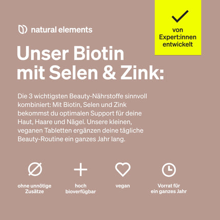 Biotin + Selenium + Zinc for skin, hair &amp; nails - 365 vegan tablets - Without magnesium stearate, laboratory-tested &amp; produced in Germany