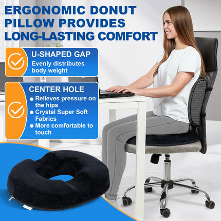 Ecosafeter Hemorrhoid Seat Cushion, High Quality Memory Foam Donut Pillow for Pregnancy, Coccyx, Postnatal, Sciatica, Pressure Ulcers
