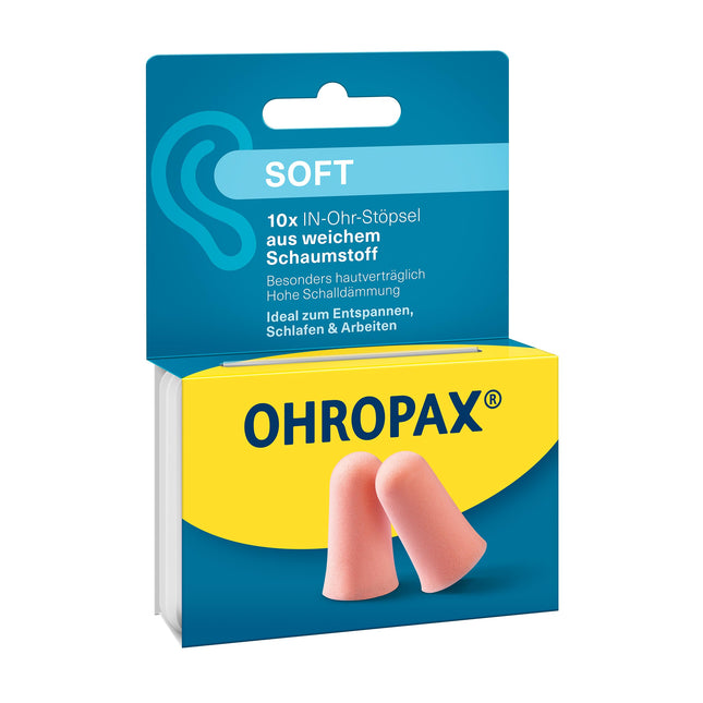 OHROPAX Soft Earplugs – In-ear plugs made of soft foam – particularly discreet and comfortable – Sound insulation value SNR 31 dB – ideal for relaxing, sleeping, and working – 10 pieces