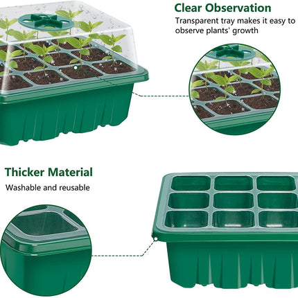 KAHEIGN 12Pcs Growing Kit Indoor Greenhouse Propagator, 144 Cells Mini Greenhouse Growing Set, Seedling Starter Trays Greenhouse Growing Tray with Lid Ventilation for Seedling Plant