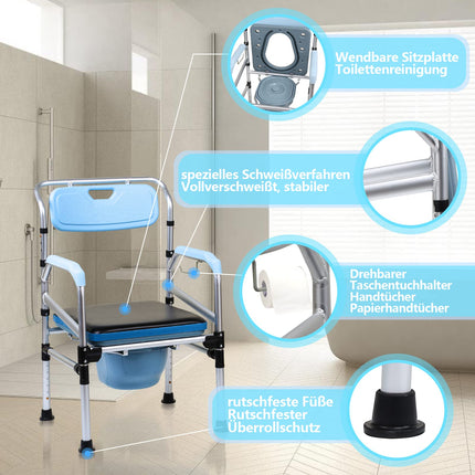 Ikodm height-adjustable toilet chair with anti-slip seat and bucket, load capacity up to 160 kg, for seniors and disabled people, etc.