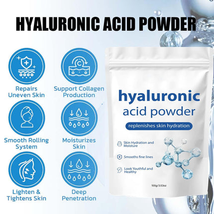 Hyaluronic Acid Powder | 100 g Hyaluronic Acid Powder Pure | Deep Hydration Hyaluronic Acid Serums for Face Masks | Water-Soluble Hyaluronic Powder Skin Care for All Skin Types
