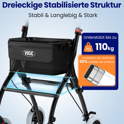 VOCIC Z32 Rollator Narrow for Home, Indoor Rollator Foldable and Lightweight, Stable Home Rollator with Quiet Anti-Slip Tires, Rollators for Seniors with Foldable Tray, Black | 5 Year Warranty