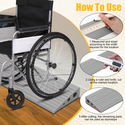 Threshold ramp, 100x6.5x2.5CM door threshold ramps, PVC wheelchair ramp, non-slip surface, rubber ramp, access ramp, threshold ramp for wheelchairs, strollers, walkers or e-scooters (gray, 2.5)