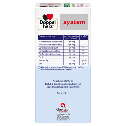 Doppelherz system LIVER EXTRA - Herbal Extra plus Choline to contribute to normal liver function - 120 Capsules