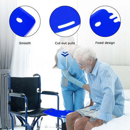 LOSCHEN Transfer Board, Patient Pusher for Transferring Patients or Disabled Persons from Wheelchair to Bed, Toilet, Bathtub, Car Pusher with One Handle, Notches (Blue)