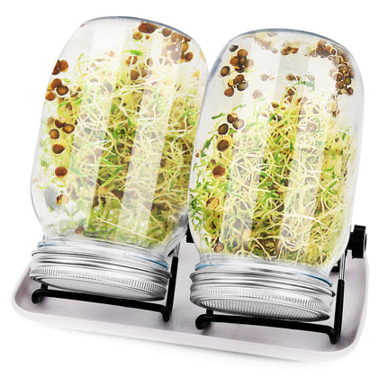 sorliva sprouting jar, set of 2, 1000 ml sprouting device with lid, stand and drip tray, seedling sprouter for sprout cultivation, sprouts, microgreens, alfalfa seeds, sprouting jar kit