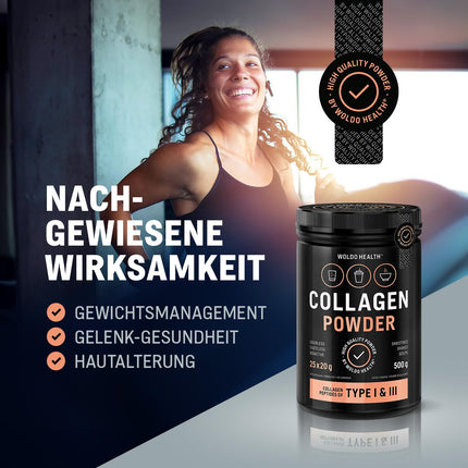 Collagen Powder Grass-Fed Type 1 &amp; 3, Tasteless - 500g Bioactive Tasteless Collagen