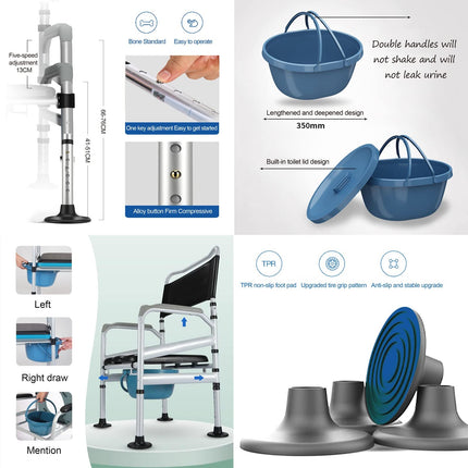 Commode Chair, Height Adjustable Folding Portable Nursing Chair, Commode Chair Toilet Chair with Non-Slip Rubber Feet, Shower Chair Potty Chair for Elderly Disabled Pregnant Women