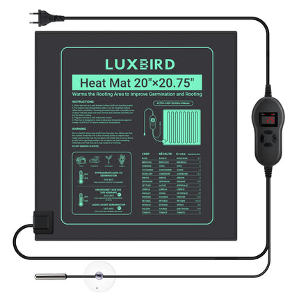 Luxbird Heating Mat with Thermostat, Indoor Greenhouse Heat Mat for Seedling Germination Greenhouse, 60 Watt, IP67 Waterproof, 50 x 52 cm