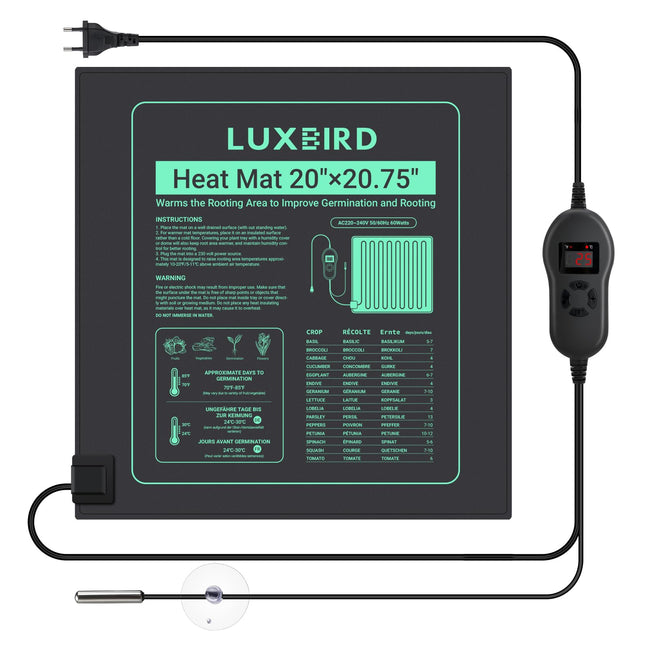 Luxbird Heating Mat with Thermostat, Indoor Greenhouse Heat Mat for Seedling Germination Greenhouse, 60 Watt, IP67 Waterproof, 50 x 52 cm