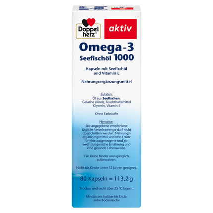 Doppelherz Sea Fish Oil Omega-3 1000 - EPA and DHA contribute to normal heart function - 80 Capsules (1 Pack)