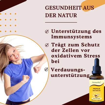 Propolis Tincture 40% - 50 ml - Pure High-Dose Drops - 100% Natural Extract - Immune System Support - Practical Pipette - NatimaVita