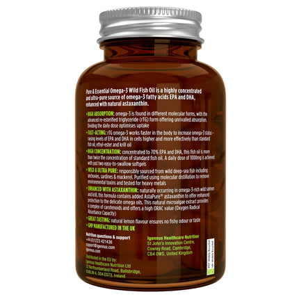Igennus Highest Quality Omega-3 Wild Fish Oil &amp; Astaxanthin, Triglyceride Form rTG, 1360mg, EPA 670mg &amp; DHA 330mg Omega-3 Fatty Acids, Ultra Pure; Free from Environmental Toxins, Lemon Flavor, 180 Softgels