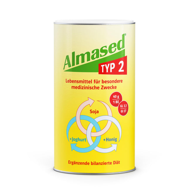 Almased Type 2 powder to lower blood sugar levels and HbA1c levels – low glycemic index of 27 – 1 x 500g – 10 servings
