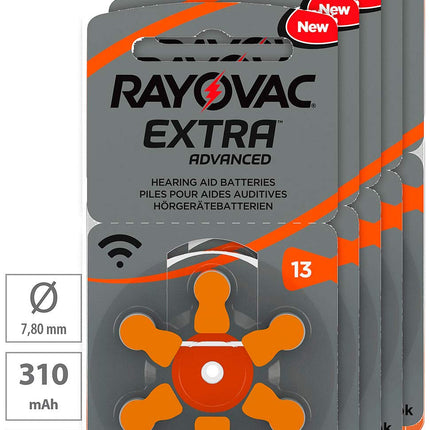 RAYOVAC Hearing Aid Batteries 13 Extra Advanced 1.45V 310 mAh, 5x 6-pack