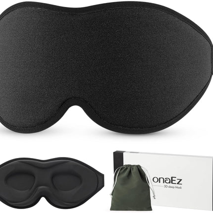 onaEz 3D Sleep Mask for Men and Women, 2024 Total Light Blocking Eye Mask, 12mm Recessed Eye Sockets &amp; Raised Nose Pads, Ice Silk Sleep Mask for Travel, Naps, Black