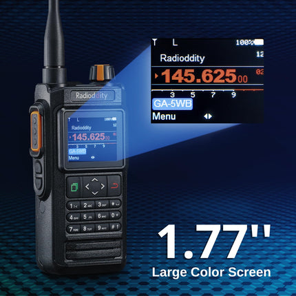 Radioddity GA-5WB IP67 Handheld Two-Way Radio, Long-Range Dual-Band Amateur Radio with APP Programming, Airband, Color Screen, GPS &amp; APRS, USB Rechargeable with 2600mAh Battery