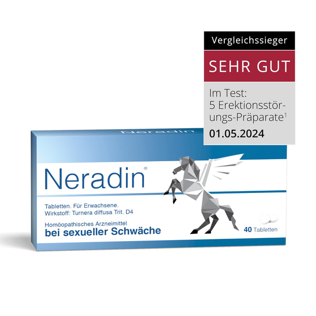 Neradin Tablets - Potency enhancer for men with Damiana: Over-the-counter medication for sexual weakness such as erectile dysfunction - Testosterone booster for spontaneous sex - 40 tablets